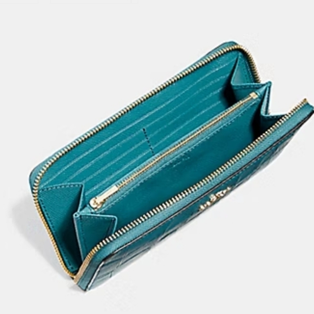COACH F54757 ACCORDION ZIP WALLET IN CROCODILE EMBOSSED LEATHER Gold/teal - Picture 3 of 10